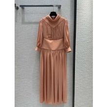 LOUIS VUITTON Topstitch Detail Gathered Silk Dress PINK 2024