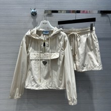prada Printed Re-Nylon sweatshirt and skirt off white 2024