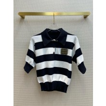 MIU MIU Cotton jersey polo shirt BLUE/WHITE 2024