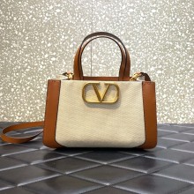 VALENTINO GARAVANI Vlogo Signature Small Canvas Tote Bag brown/white 2022
