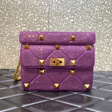 VALENTINO MEDIUM ROMAN STUD THE SHOULDER BAG WITH CHAIN AND SPARKLING EMBROIDERY PURPLE 2022