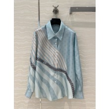LOUIS VUITTON SKY BLUE Wave Print Silk Shirt 2025