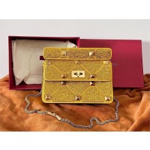 VALENTINO MEDIUM ROMAN STUD THE SHOULDER BAG WITH CHAIN AND SPARKLING EMBROIDERY yellow 2022