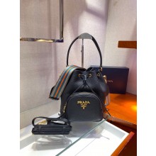 PRADA Pebbled Leather BUCKET BAG In Black 1BE030 2023