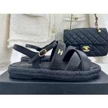 Chanel espadrille/calfskin sandals G39776 black 2023