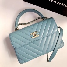 Chanel Chevron Trendy CC Small Flap Top Handle Bag A92236 blue with gold hardware