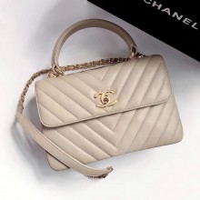 Chanel Chevron Trendy CC Small Flap Top Handle Bag A92236 gray with gold hardware