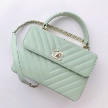 Chanel Chevron Trendy CC Small Flap Top Handle Bag A92236 green with gold hardware