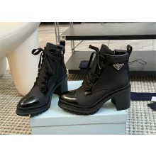 prada Brushed leather and nylon laced booties black 1T708M