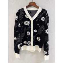 chanel camellia printed wool cardigan black 2023