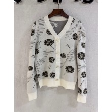 chanel camellia printed wool cardigan white 2023