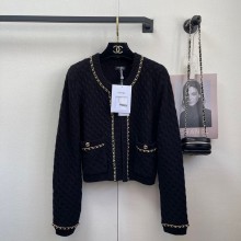 chanel wool cardigan with chain black 2023