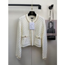 chanel wool cardigan with chain white 2023