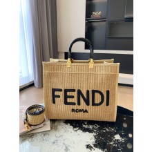 Fendi Sunshine Medium Shopper Tote Bag Braided Straw 2021