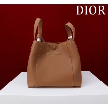 DIOR small Signature Bucket Bag IN Brown Grained Calfskin 2025