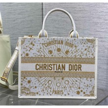 Dior medium Book Tote bag in Latte Embroidery with Gold-Tone Dior Astral Motif and Latte Calfskin 2025