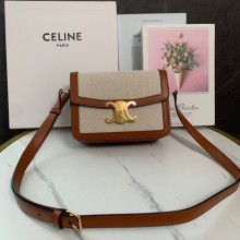 CELINE Teen Triomphe Bag in TEXTILE AND CALFSKIN Natural / Tan 2022