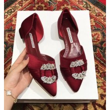 Manolo Blahnik Crystal Satin Flat Shoes Burgundy 2018