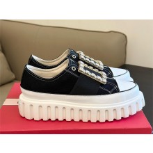 Roger Vivier Viv' Go-Thick Strass Buckle Slip-on Sneakers in Canvas black 2023