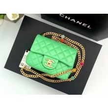 Chanel Resin Chain Lambskin MINI Flap Bag AS2379 GREEN 2021