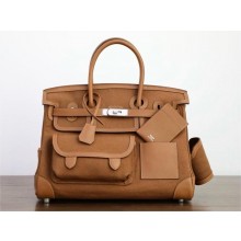 hermes birkin 35 cargo swift leather/canvas brown (full handmade)