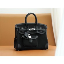 hermes birkin 25 cargo swift leather/canvas black (full handmade)
