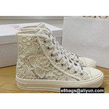 Dior Walk'n'Dior High-Top Sneakers in White Macramé Embroidered Cotton 2022