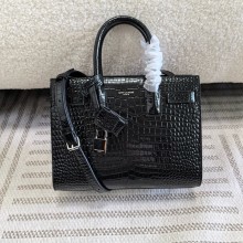 saint laurent nano sac de jour in crocodile-embossed leather black(original quality)
