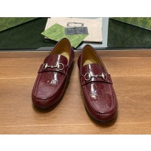 Gucci Men's loafer with Horsebit Burgundy leather with debossed GG leather detail 786426 1109-2024