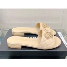 Chanel QUILTING CALFSKIN MULES WITH BUTTERFLY CHAIN APRICOT 2023
