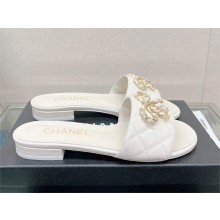 Chanel QUILTING CALFSKIN MULES WITH BUTTERFLY CHAIN WHITE 2023