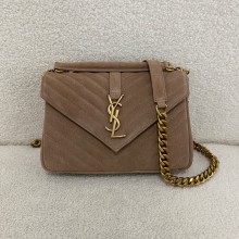 saint laurent MEDIUM COLLEGE BAG in quilted suede nude pink 2024 (original quality)