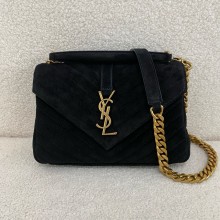 saint laurent MEDIUM COLLEGE BAG in quilted suede black 2024 (original quality)