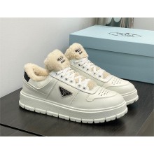 Prada Leather and shearling sneakers 1E947M white 2023