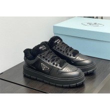 Prada Leather and shearling sneakers 1E947M black 2023