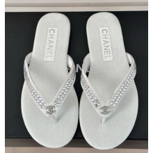 chanel pearl flip-flops Crystals with CC Logo white Velvet G46205 2025