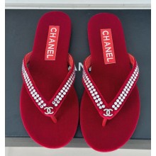 chanel pearl flip-flops Crystals with CC Logo burgundy Velvet G46205 2025