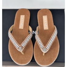 chanel pearl flip-flops Crystals with CC Logo brown Velvet G46205 2025