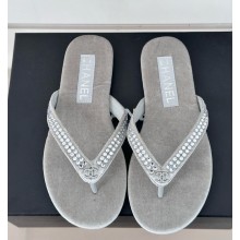 chanel pearl flip-flops Crystals with CC Logo grey Velvet G46205 2025