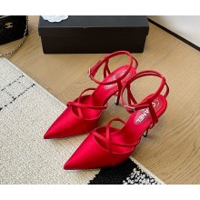 CHANEL silk Ankle Strap Pointed Toe Sandals red 1111-2024