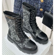 Dior D-Unit ankle boots Black calfskin and white wicker patterned coarse flower 1111-2024
