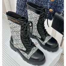 Dior D-Unit ankle boots Black calfskin and white wicker patterned coarse flower 1111-2024ss