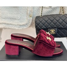 Chanel Velvet  CC Logo classic slippers Burgundy  heel 5cm 1113-2024