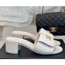 Chanel sheepskin CC Logo classic slippers white  heel 5cm 1113-2024