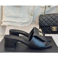 Chanel sheepskin CC Logo classic slippers Black  heel 5cm 1113-2024