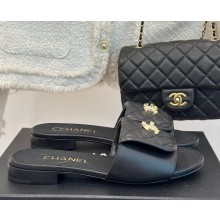 Chanel sheepskin CC Logo classic slippers Black  heel 1.5cm 1113-2024