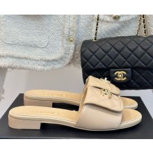 Chanel sheepskin CC Logo classic slippers Beige heel 1.5cm 1113-2024