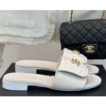 Chanel sheepskin CC Logo classic slippers white  heel 1.5cm 1113-2024