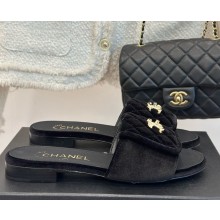 Chanel Velvet CC Logo classic slippers Black heel 1.5cm 1113-2024