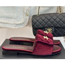 Chanel Velvet CC Logo classic slippers Burgundy heel 1.5cm 1113-2024